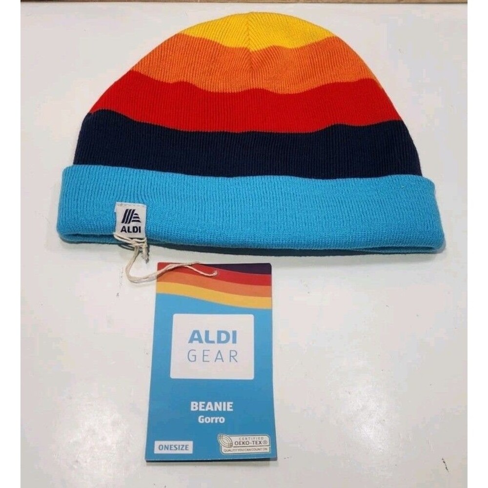 Aldi Gear 2023 Beanie Cap Winter Hat One Size New Retro Colors Blue Yellow Red
